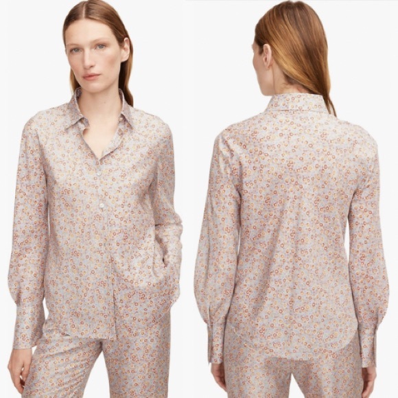 Rebecca Taylor Tops - Rebecca Taylor Silk Floral Blouse 10 Blue Button Down Workwear Violet Fleur